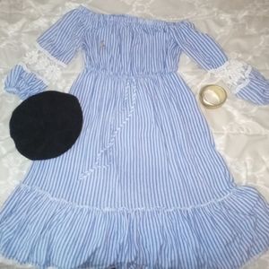 Blue Striped Vintage European Style Dress XL